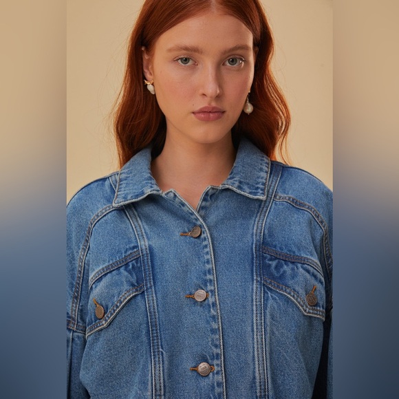 Farm Rio Denim Bomber Mini Jacket - Picture 3 of 8
